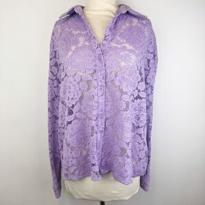 Hutch Sheer Lace Buttondown Blouse Lavender Purple Medium Anthropologie